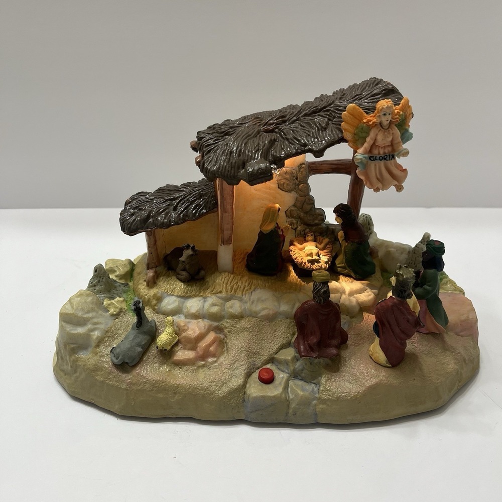 Vintage GEMMY Nativity Scene Light Up Musically Narrated Birth Jesus Christmas